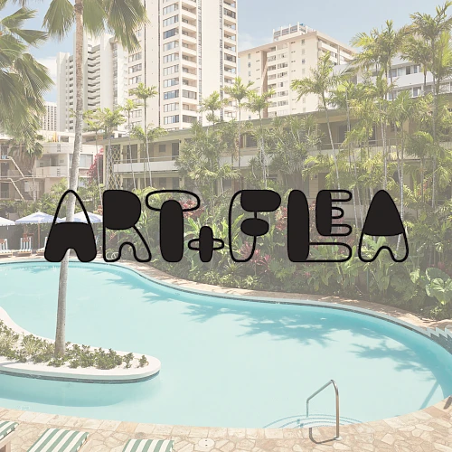 Tropical resort scene with a bright outdoor swimming pool, palm trees, and white apartment buildings, with &ldquo;ARUBA&rdquo; text overlay.